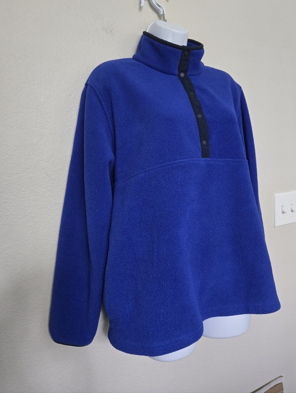 Vintage L.L Bean Snap Packet Blue Fleece Pullover Large Retro Winter Hiking - Picture 4 of 12